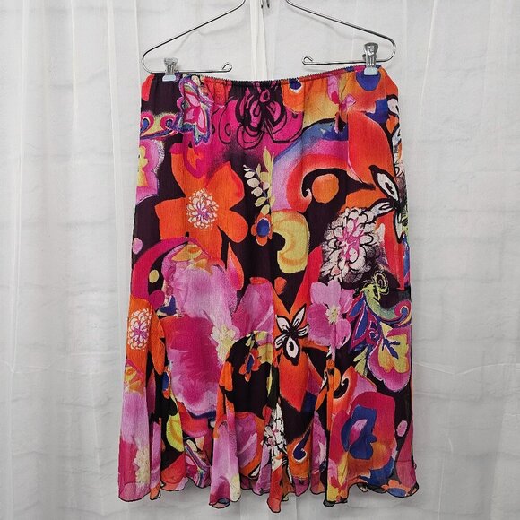 Chico's Pink Orange Artsy Silk Y2K Floral Boho Fairy Skirt 2 (L) - Picture 8 of 15
